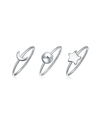 Bling Jewelry Set of 3 Minimalist Celestial Silver Sun Moon Star Knuckle Bands Ring Set