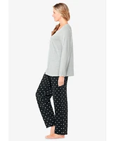Dreams & Co. Plus Long Sleeve Knit Pj Set