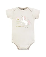 Hudson Baby Girls Cotton Bodysuits, Unicorn Dreams Pink, Preemie