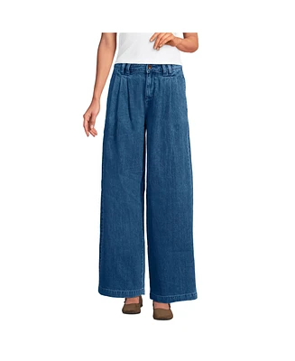 Lands' End Women's Lightweight Denim Mid Rise Pleated Slouchy Jeans