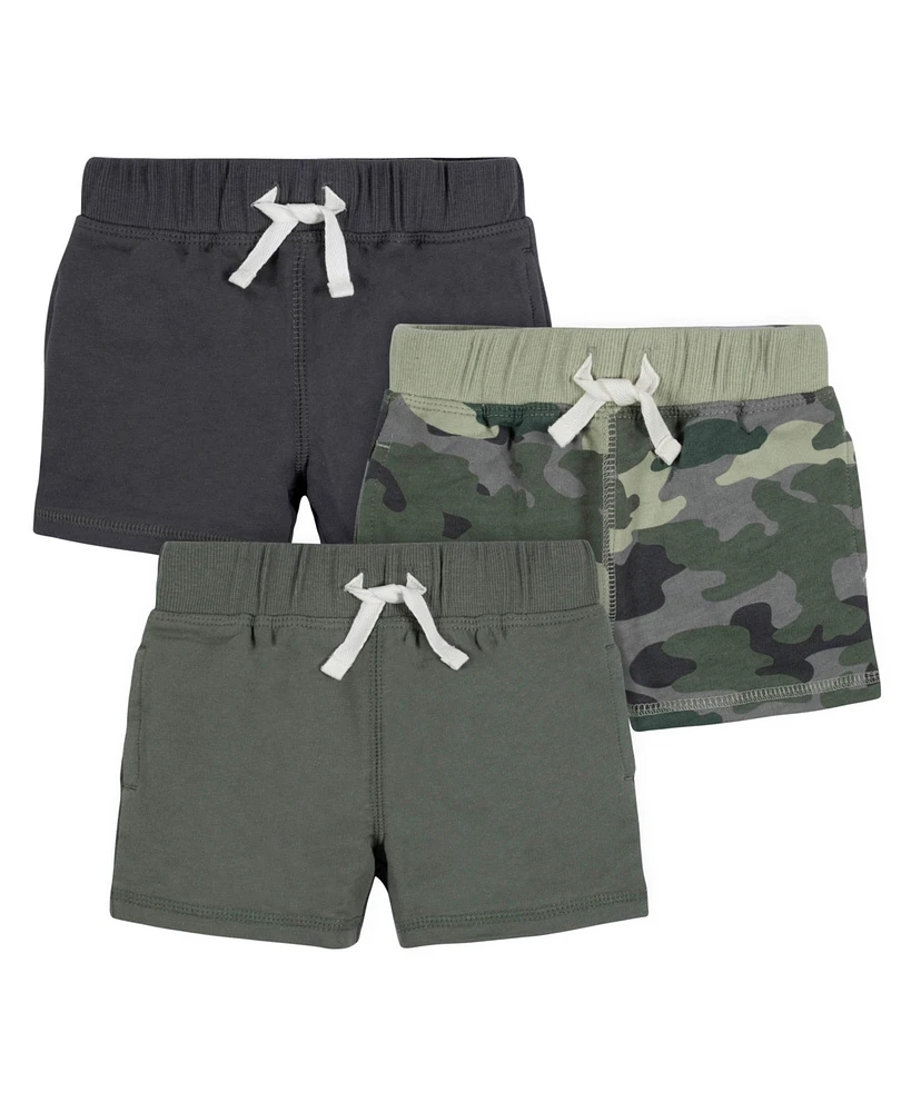 Gerber Baby Boys 3-Pack Pull-On Knit Shorts, Gray & Black, 18 Months
