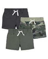 Gerber Baby Boys 3-Pack Pull-On Knit Shorts, Gray & Black, 18 Months