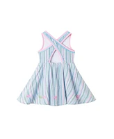 Andy & Evan Toddler Girls Toddler/Child Blue Striped Woven Dress w/Floral Hem