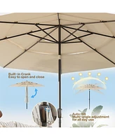 11 ft. Outdoor Patio Market Beach Umbrella With 3-Tier Vented Canopy, 8 Heavy-Duty Ribs & Crank Tilt Blue