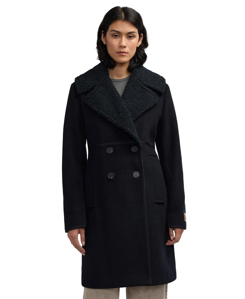 Scotch & Soda Women's Runa Double Breasted Face Wool Peacoat With Sherpa Collar
