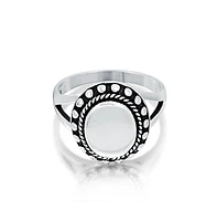 Bling Jewelry Beaded Halo .925 Sterling Silver Oval Signet Ring Split Shank Band