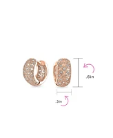 Bling Jewelry Victorian Style Filigree Flower Cz Accent Wide Huggie Hoop Earrings Cubic Zirconia Silver Rose Gold Plated