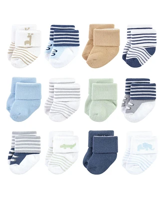 Luvable Friends Baby Boys Newborn Terry Socks, Safari, 0-6 Months