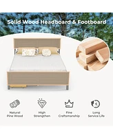 Full Size Bed Frame with Storage Drawers and Solid Wood Headboard