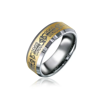 Bling Jewelry Couples Two Tone Celtic Knot Dragon Silver Gold Tones Titanium Band Rings Comfort Fit