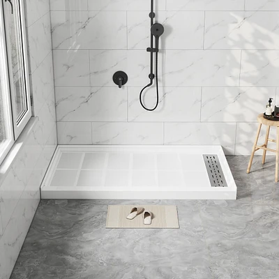 Casainc 60"W X 36"D Solid Surface Single Threshold Shower Base Anti-Slip Shower Pan
