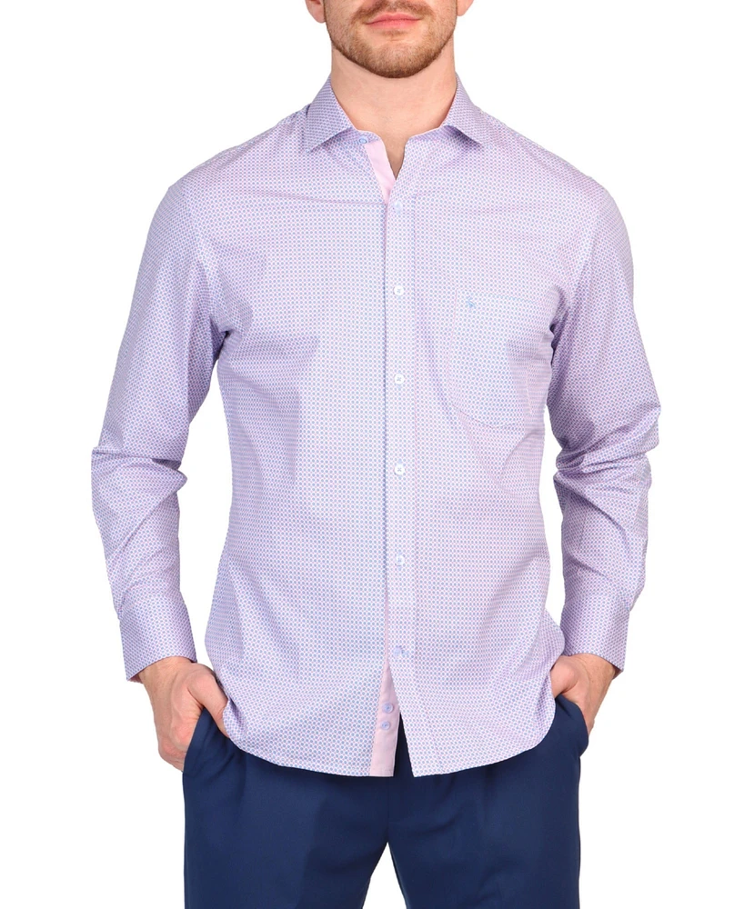 Tailorbyrd Men's Mini Retro Print Long Sleeve Shirt