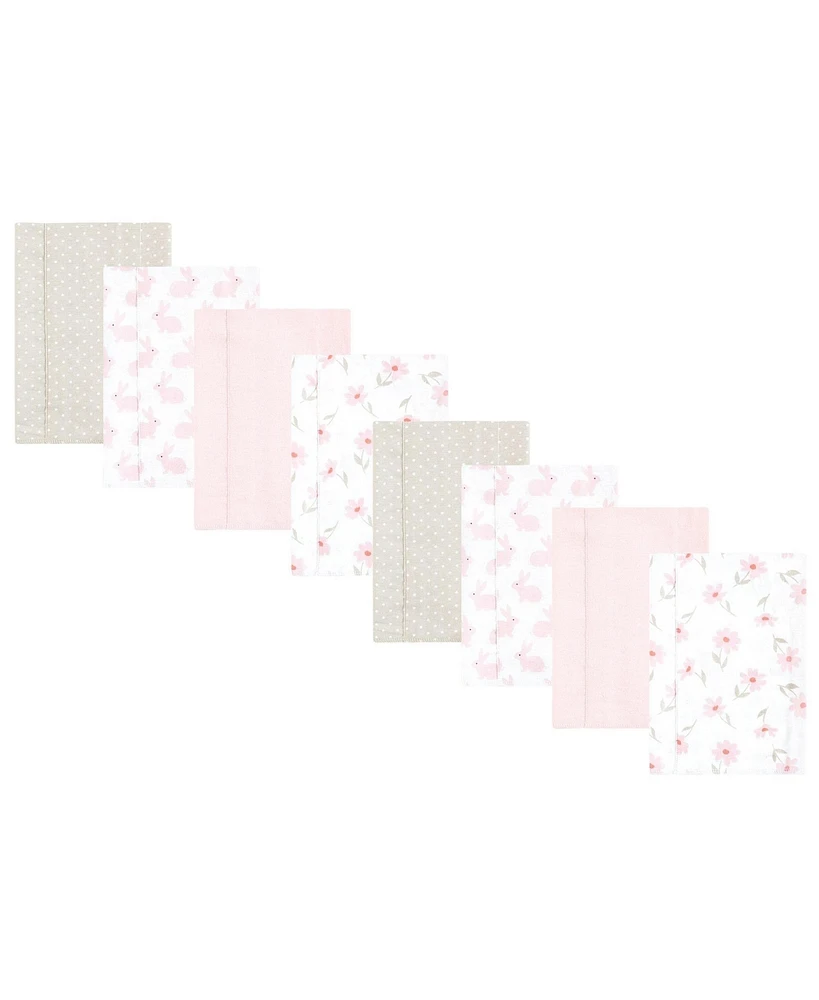Hudson Baby Boys and Girls Cotton Poly Flannel Burp Cloths 8-Pack, Pink Honey Bunny, One Size