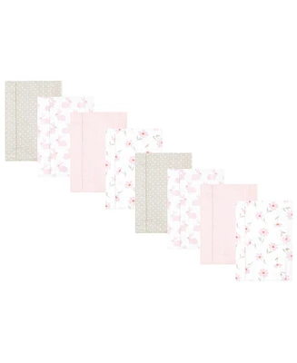 Hudson Baby Boys and Girls Cotton Poly Flannel Burp Cloths 8-Pack, Pink Honey Bunny, One Size