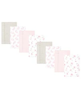 Hudson Baby Boys and Girls Cotton Poly Flannel Burp Cloths 8-Pack, Pink Honey Bunny, One Size