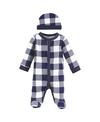 Hudson Baby Baby Boys Hudson Thermal Preemie Sleep and Play and Cap, Navy Plaid, Preemie