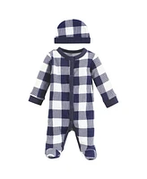 Hudson Baby Baby Boys Hudson Thermal Preemie Sleep and Play and Cap, Navy Plaid, Preemie