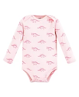 Touched by Nature Baby Girls Organic Cotton Long-Sleeve Bodysuits, Retro Dino, Preemie