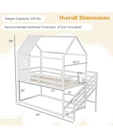 Twin House Bed with Stairs and Roof for Kids