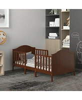 2-in-1 Classic Convertible Wooden Toddler Bed with 2 Side Guardrails for Extra Safety