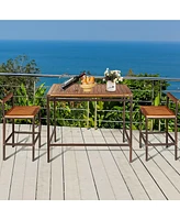 3 Pcs Patio Rattan Wicker Bar wood Table Chair Outdoor