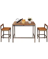 3 Pcs Patio Rattan Wicker Bar wood Table Chair Outdoor