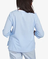 Alfred Dunner Women's St. Thomas Embroidered Sky Blue Round Neck Top