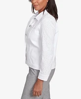 Alfred Dunner Women's Crystal Springs Eyelet Denim Collared Neck Jacket