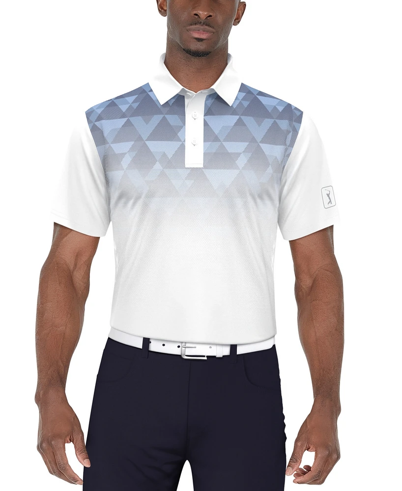Pga Tour Men's Short Sleeve Ombre Geo Print Golf Polo Shirt