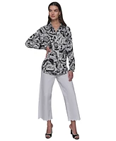 Karl Lagerfeld Paris Women's Motif-Print Oversized Button-Front Top