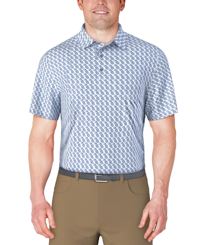 Pga Tour Men's Short Sleeve Pineapple Print Conversational Golf Polo Shirt