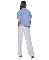 Karl Lagerfeld Paris Women's Sequin-Bow Poplin Button-Front Top