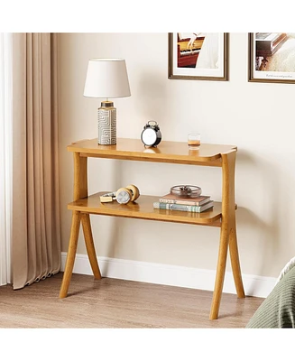 Tribesigns Narrow Side Table for Living Room, Farmhouse End Table with 2-Tier Storage Shelf and Solid Wood Legs
