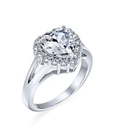 Bling Jewelry Romantic Statement 3CT Cz Halo Promise Heart Shape Ring .925 Sterling Silver Split Band