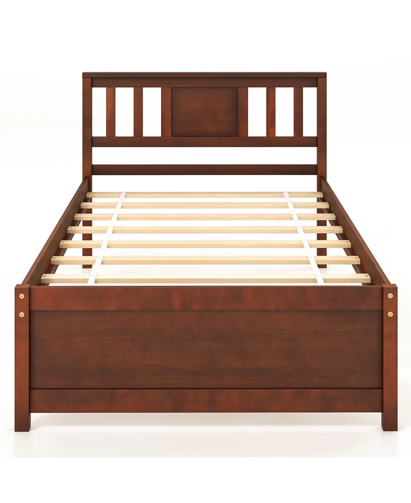 Wooden Platform Bed with Headboard and Slat Support-Twin Size