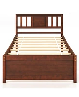 Wooden Platform Bed with Headboard and Slat Support-Twin Size