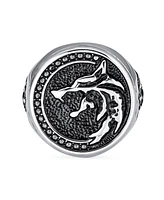 Bling Jewelry Hunter Animal Norse Viking Warrior Signet Fierce Roaring Big Wolf Head Coin Ring or Pendant Oxidized Stainless Steel