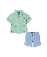 Andy & Evan Baby Boys Lt Green Dino Print Knit Buttondown Set