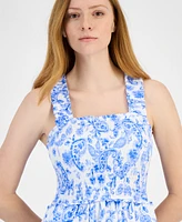 Tommy Hilfiger Women's Cotton Paisley-Print Smocked-Back Midi Dress