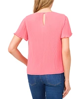 CeCe Women's Pleated Round-Neck Short-Sleeve Top