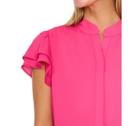 CeCe Women's Flutter-Sleeve Button-Front Blouse