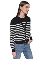 Karl Lagerfeld Paris Women's Striped Crystal-Button Cardigan