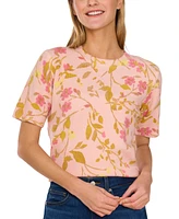 CeCe Women's Flora-Print Crewneck Short-Sleeve Sweater