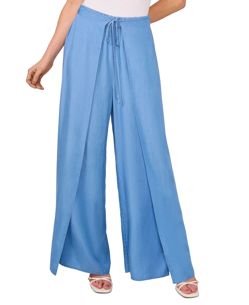CeCe Women's Side-Overlap Self-Tie Wide-Leg Pants