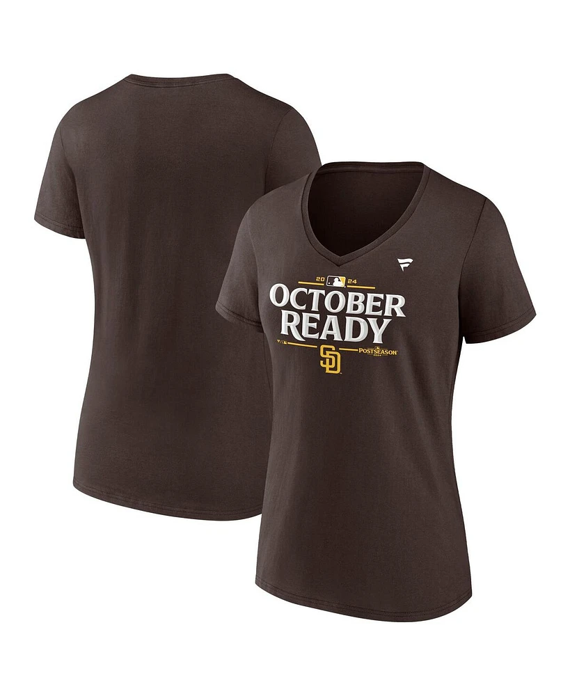 Fanatics Women's Brown San Diego Padres 2024 Mlb Postseason Locker Room V-Neck T-Shirt