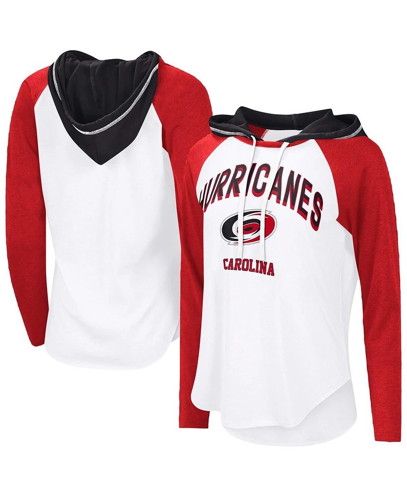 G-iii 4Her by Carl Banks Women's White Carolina Hurricanes Vip Raglan Long Sleeve Hoodie T-Shirt