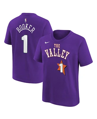 Nike Big Boys and Girls Devin Booker Purple Phoenix Suns 2024/25 City Edition Name Number T-Shirt