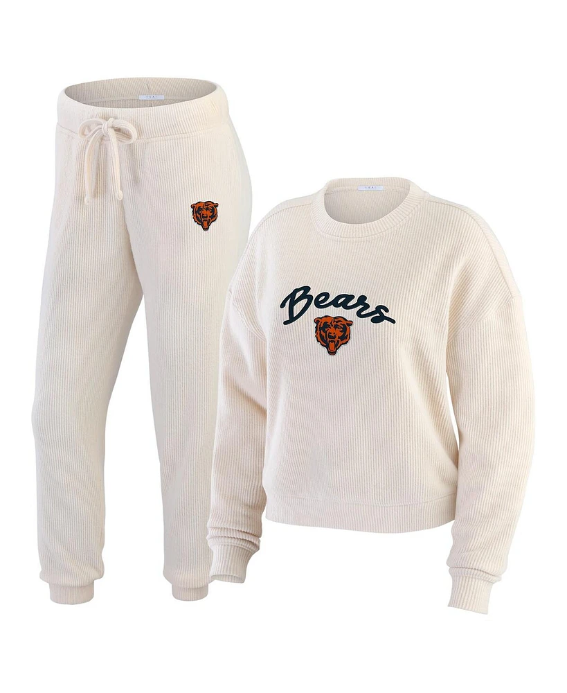 Wear by Erin Andrews Women's Oatmeal Chicago Bears Plus Rib-Knit Long Sleeve T-Shirt and Pants Lounge Set