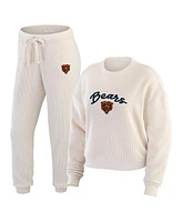 Wear by Erin Andrews Women's Oatmeal Chicago Bears Plus Rib-Knit Long Sleeve T-Shirt and Pants Lounge Set