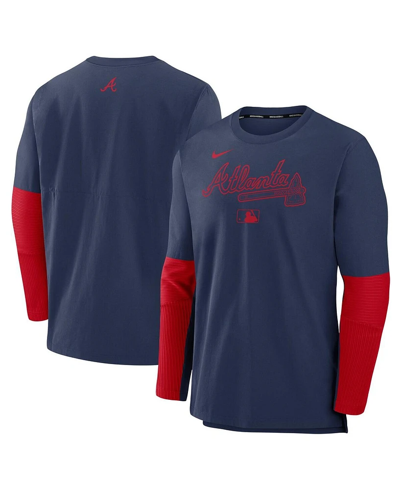 Nike Men's Navy/Red Atlanta Braves Authentic Collection Player Lightweight Performance Long Sleeve Top